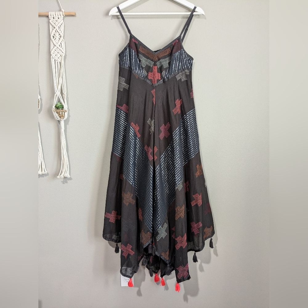 Free People Crossing Paths Pom Tassel Asymmetrical Hem Midi Dress XS - Picture 4 of 16